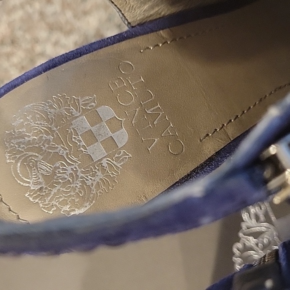 Vince Camuto Archer Midnight Blue peep toe Suede slingback zippered shoes sz 8.5 - Picture 4 of 6